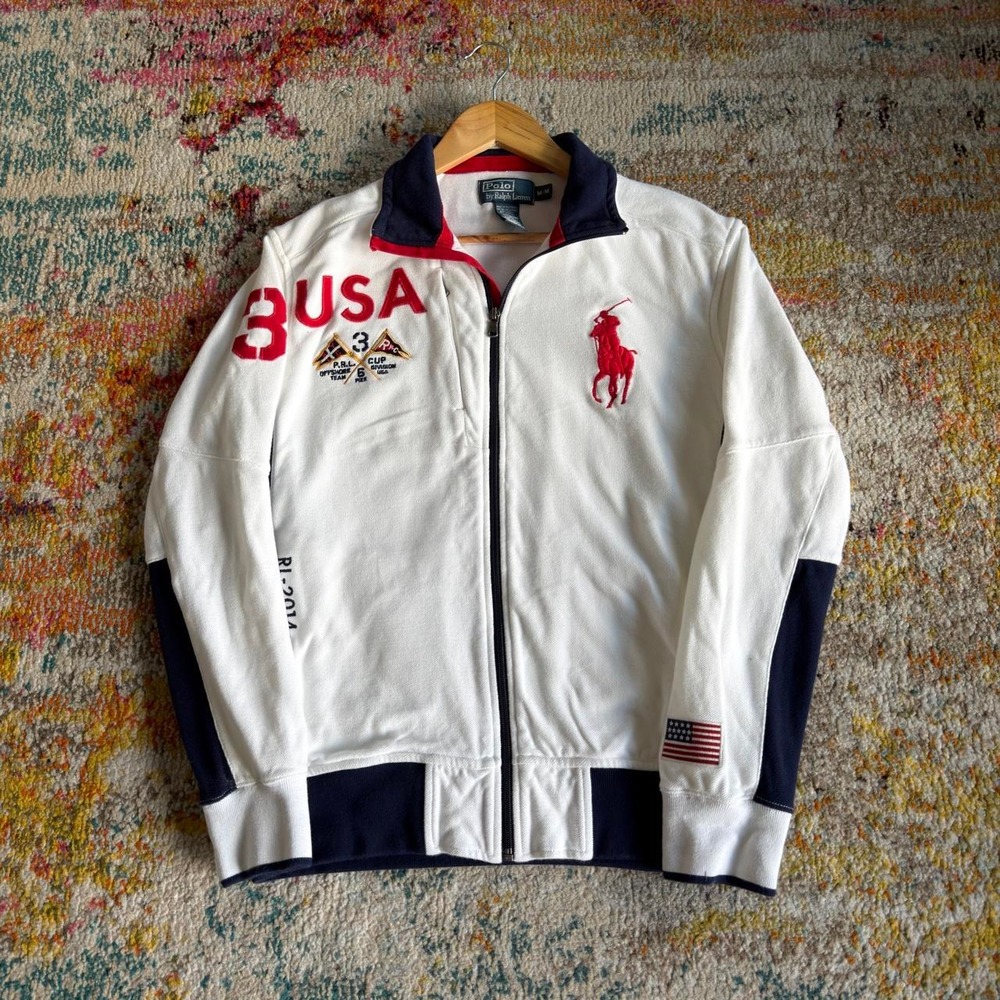 Polo Ralph Lauren M 2014 Ocean Challenge USA Full Zip Polo Sweater - Picture 2 of 8